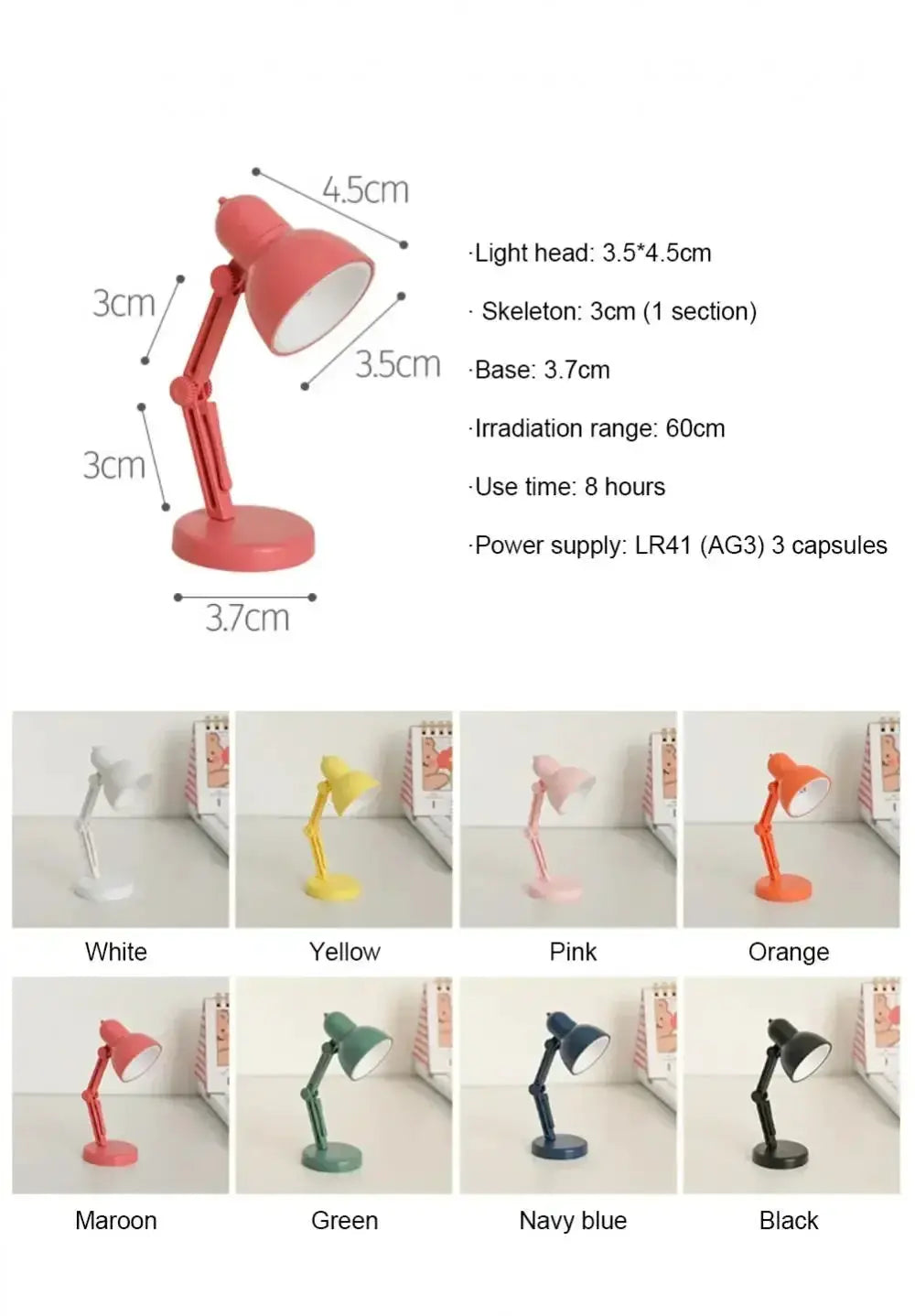 Simples Market mini book light with clip, foldable LED desk lamp; 8 color variants