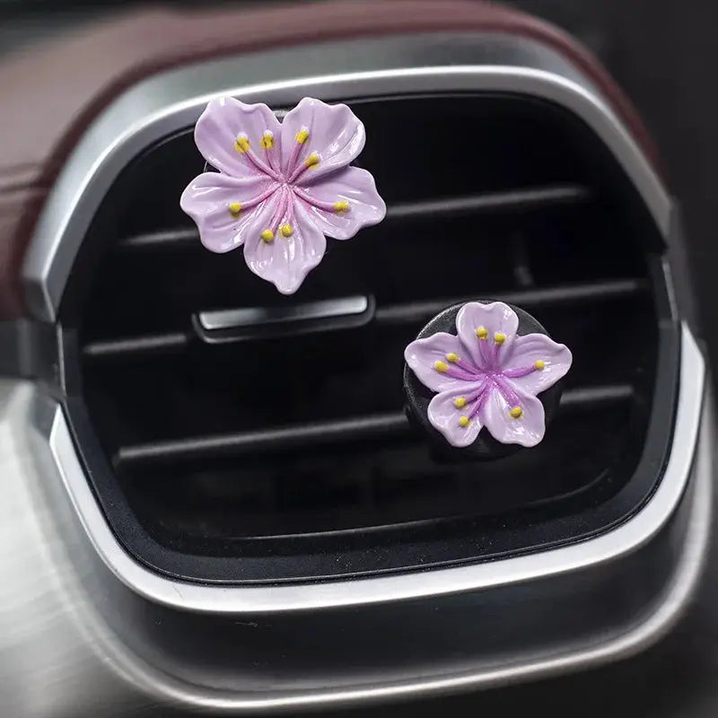 2pcs purple flower car perfume clips for air vents with yellow centers