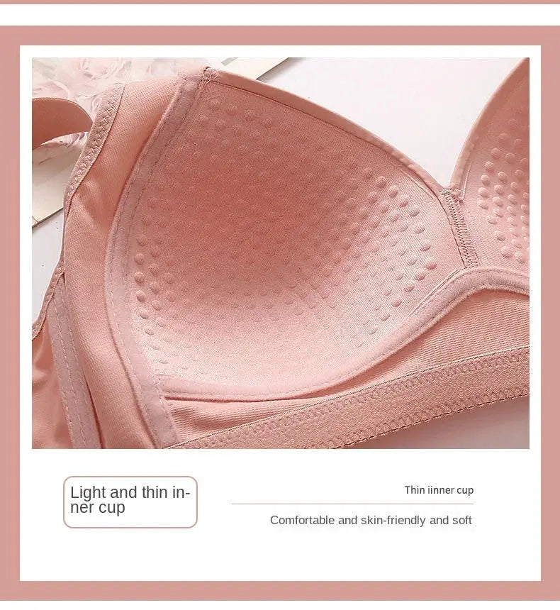 Simples Market pink soft-cup bra, large size, dotted inner padding, no underwire, breathable