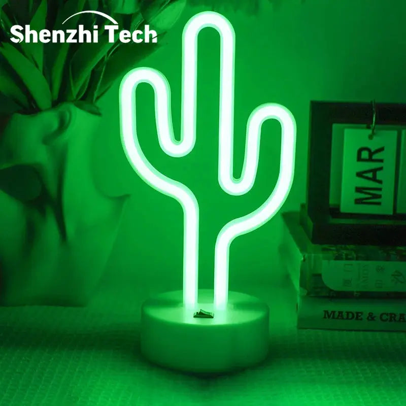 Cute cactus neon sign lamp, green LED glow, Shenzhi Tech
