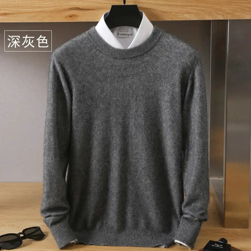 Men's dark gray mink cashmere crew-neck sweater, long sleeves, Simples Market
