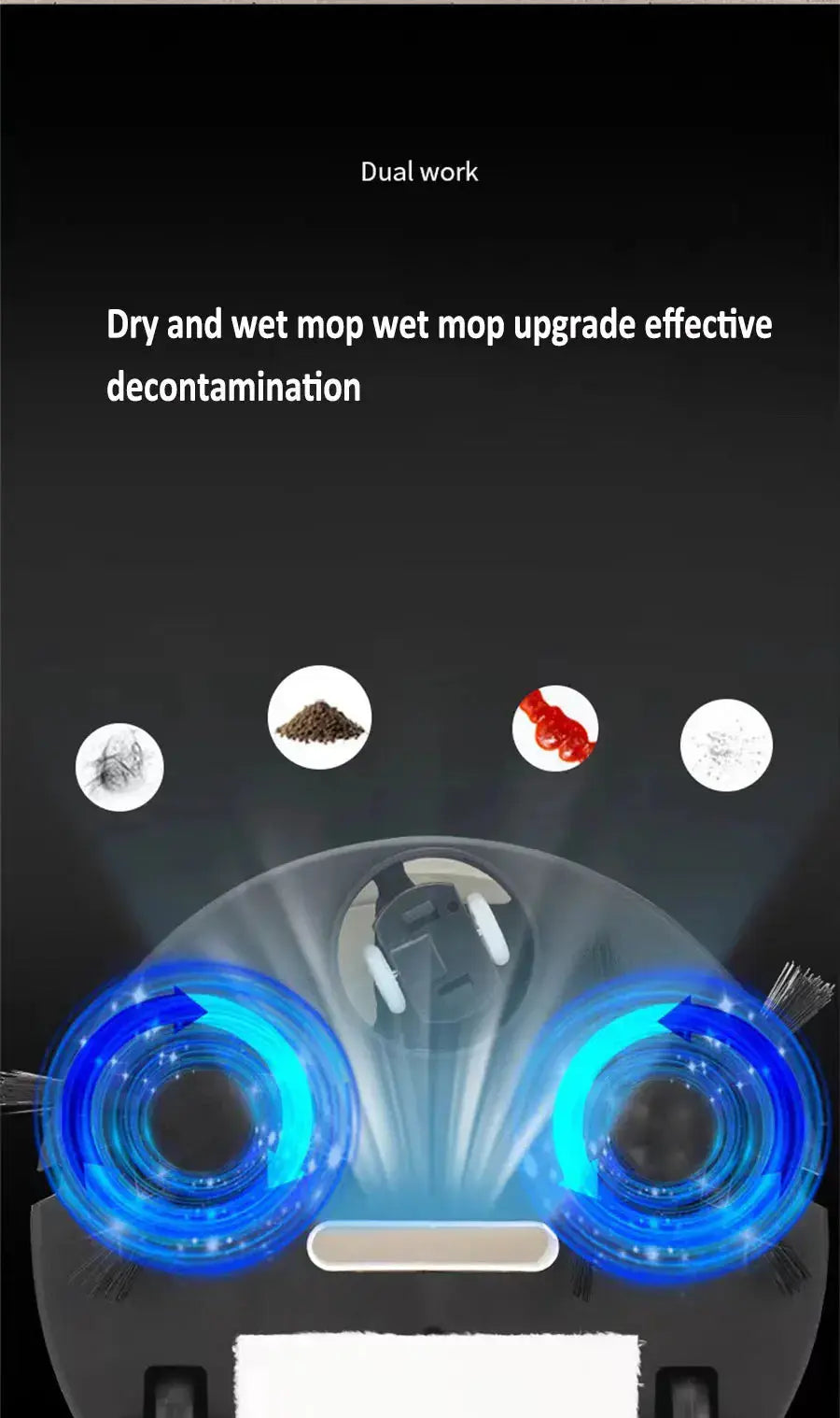 3-in-1 USB robot vacuum with wet and dry mopping, blue LED suction rings for home and office cleaning