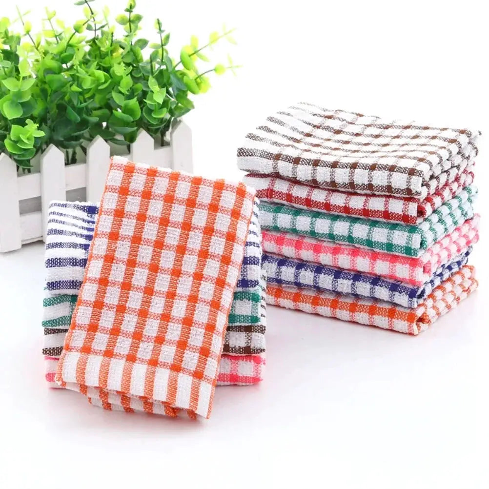 6-pack cotton kitchen towels by Simples Market, absorbent lint-free checkered in assorted colors