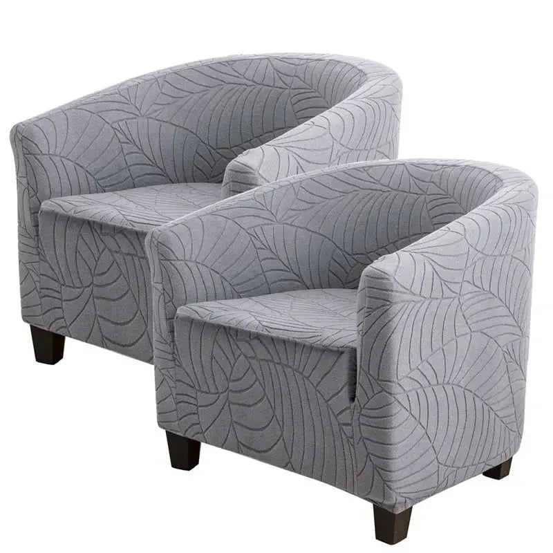 Elastic club chair covers in light gray with leaf jacquard pattern; Simples Market armchair slipcovers set of 2