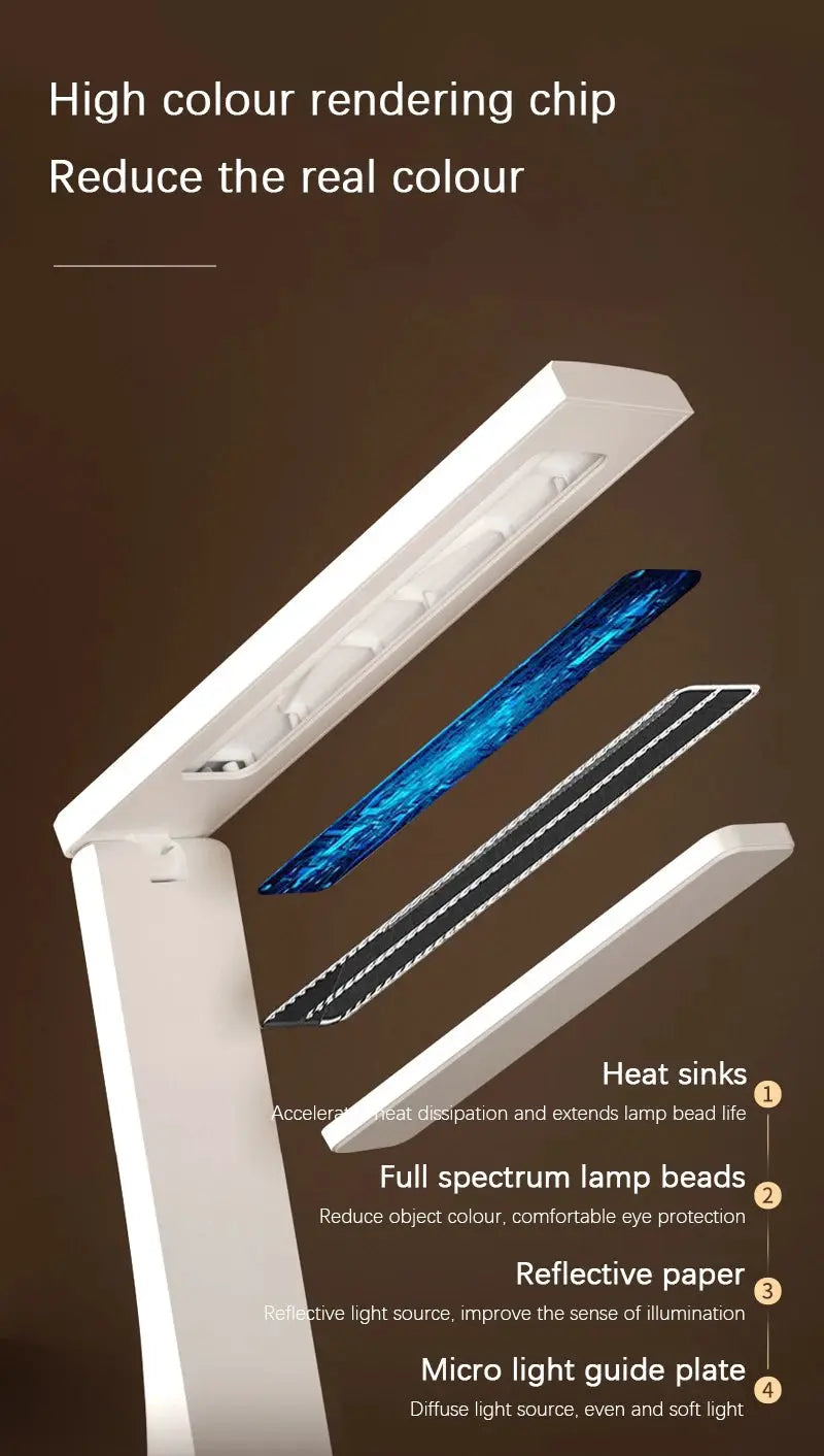 Simples Market LED desk lamp, white foldable table light with eye protection.