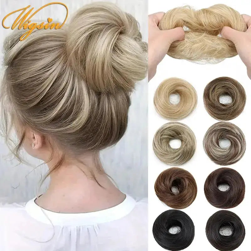 Wigsin synthetic messy bun hair extension updo with elastic chignon; blonde shades, 8 color options