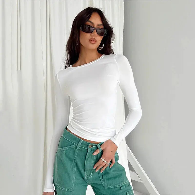 NovaWeave Aurora Women's Casual Long Sleeve T Shirt Slim Fit Cotton Blend For Spring And Autumn