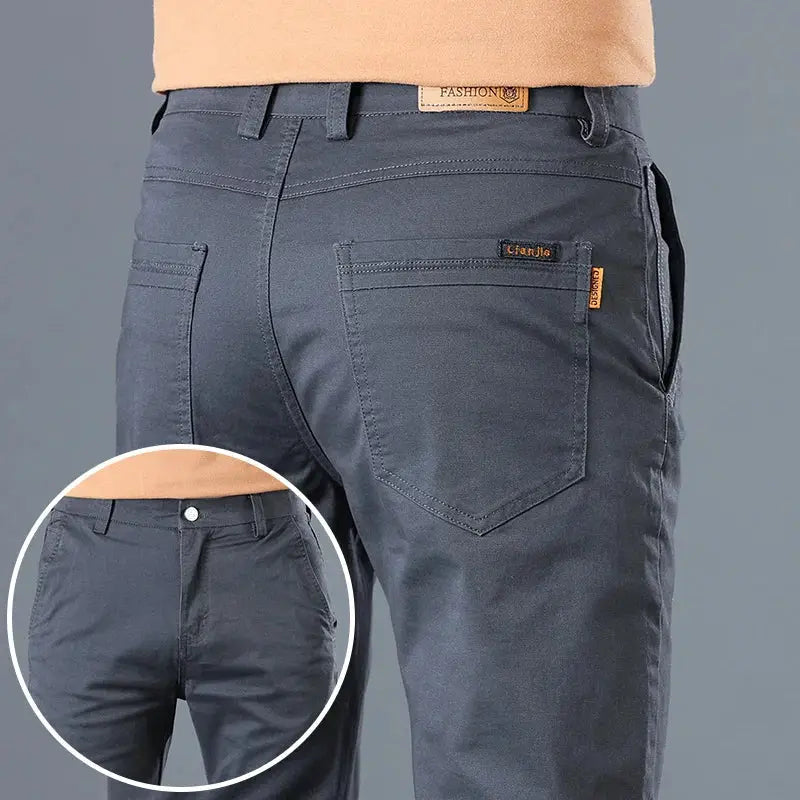 Simples Market men's gray cotton casual pants with back pockets