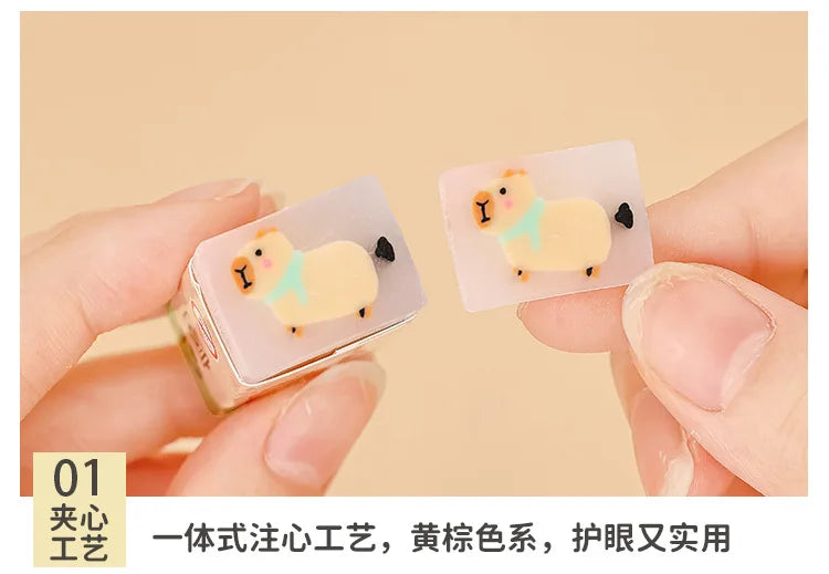 Simples Market Kapibala eraser; cute capybara cartoon on two small square pencil erasers