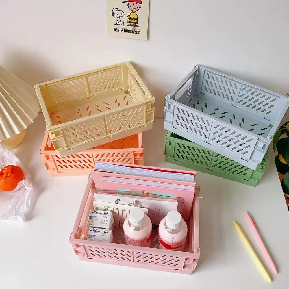 Collapsible Plastic Folding Storage Box Basket Desk Organizer For Home School Office Cosmetic And Accessories