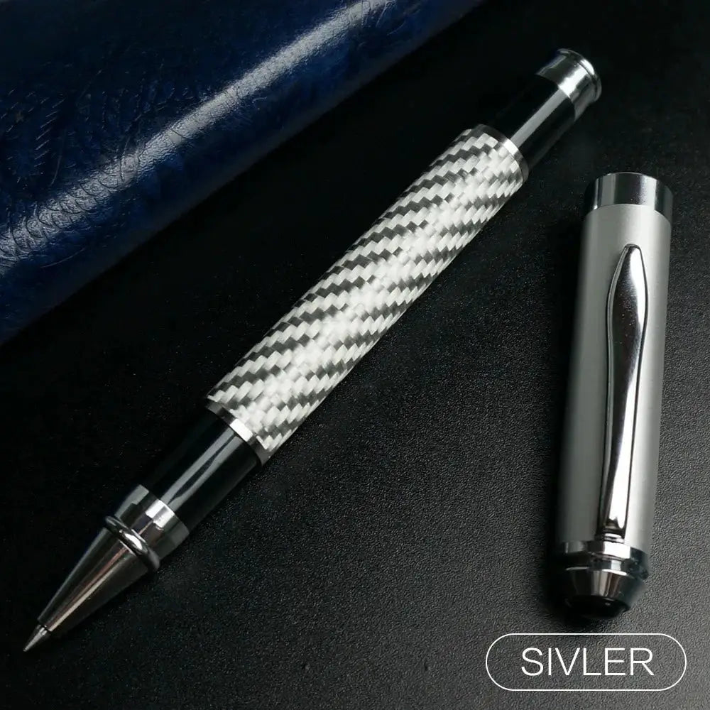 Carbon fiber signature pen with silver cap, 0.5mm micro point, black gel ink, Simples Market