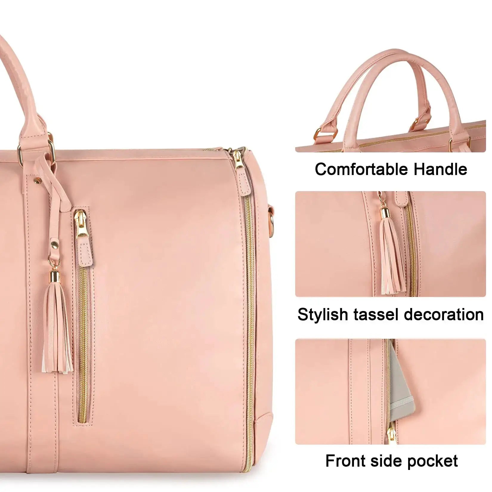 Simples Market pink PU leather foldable women's travel carry-on duffel bag with tassel decoration