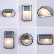 Outdoor retro LED wall lamp set (6 styles) in galvanized metal with glass diffusers; IP65 waterproof porch/garden sconces