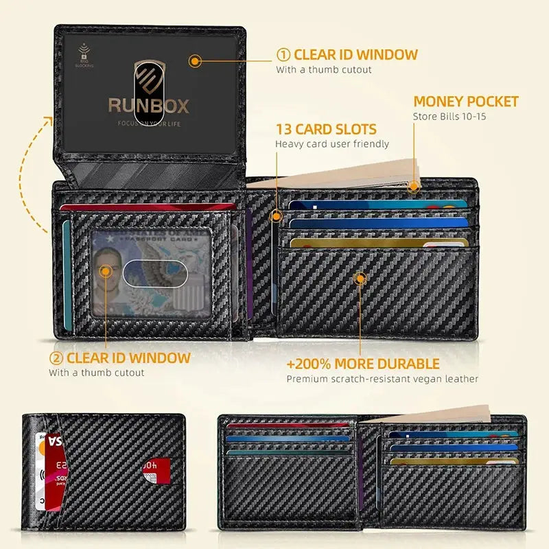 Simples Market men’s ultra-thin RFID carbon fiber wallet with ID window and multiple card slots
