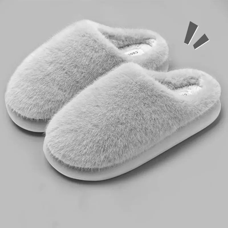 CozyNest Faux Fur Warm Cotton Slippers Women Platform Closed Toe Non Slip EVA Outsole Indoor Winter Comfort
