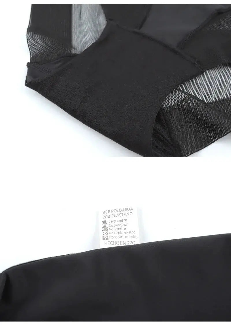 Womens black high-waist shaping panties with mesh panels and polyamide-elastane fabric