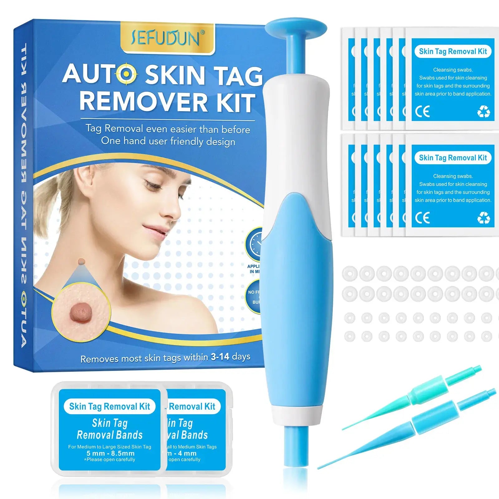 2 In 1 Auto Skin Tag Removal Tool Kit Painless Mole Wart Removal Pen With Cleansing Swabs Facial Skin Care Tool