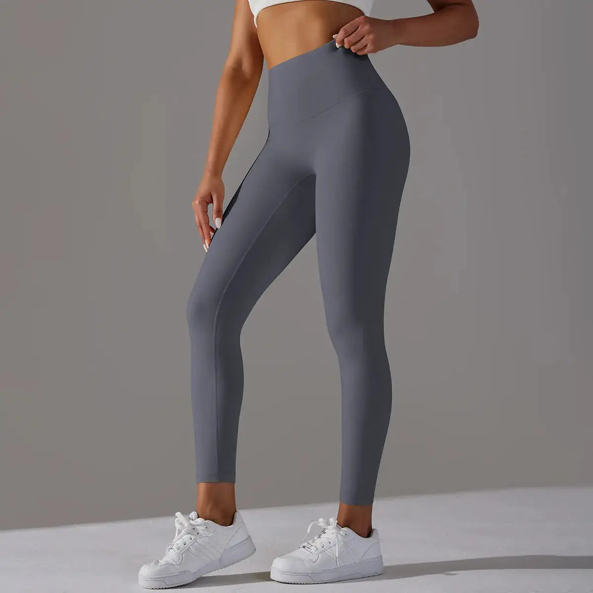 Simples Market high-waist leggings, gray-blue, stretchy fitness pants for yoga and gym
