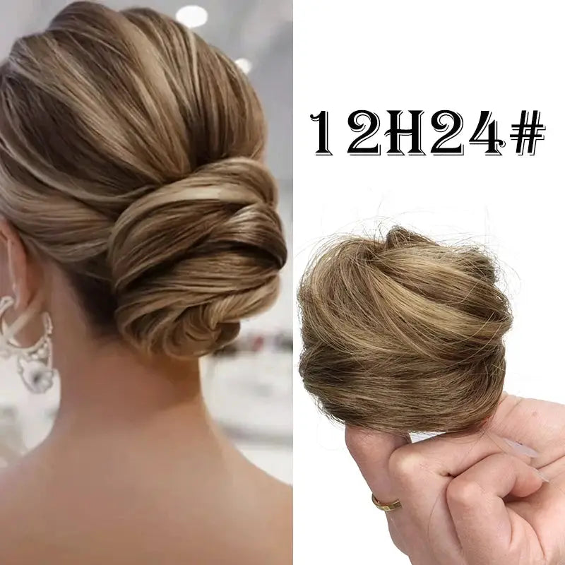 WIGSIN synthetic messy donut bun updo with elastic hair extension in light brown