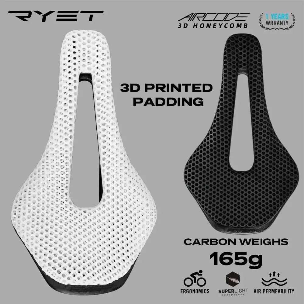 RYET 3D Printed Bike Saddle Ultralight Carbon Fiber Shell With Breathable Honeycomb Structure For MTB Gravel Cycling