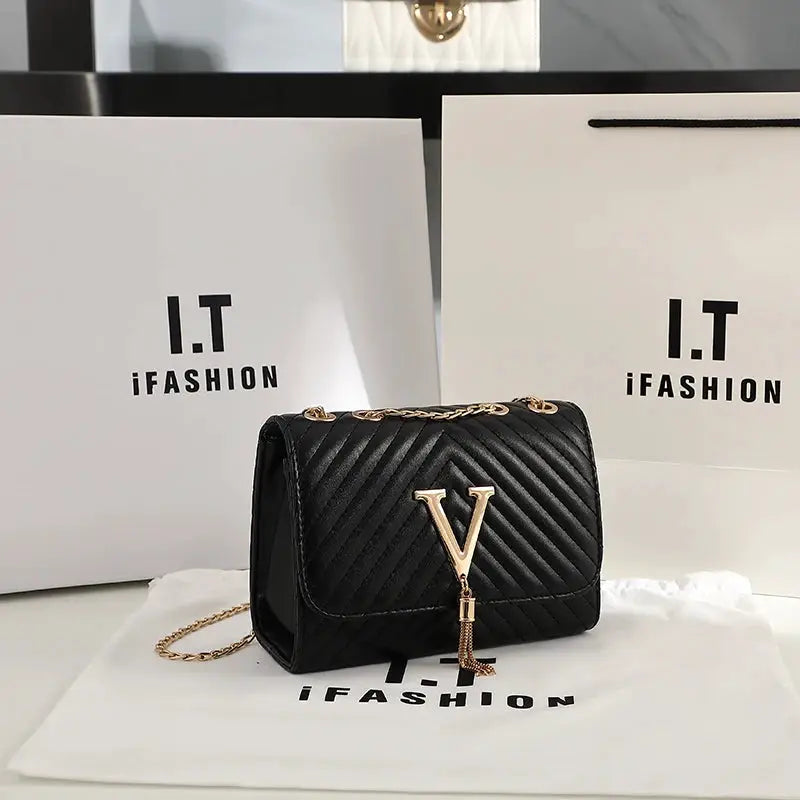 LuxeThread Embroidered Crossbody Bag With Sequined Tassel Clutch And Gold Tone Chain For Parties