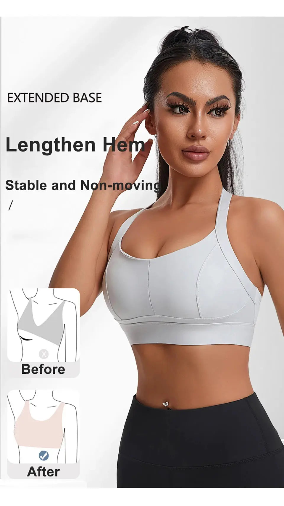 Simples Market women's high-impact sports bra, padded, light gray criss-cross back for workouts