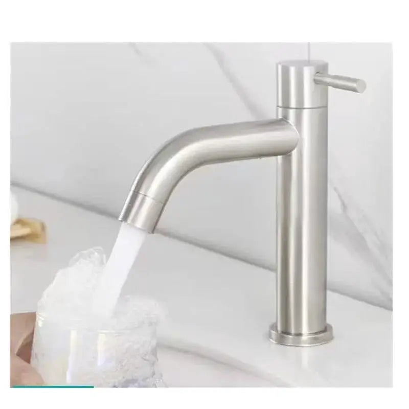 Simples Market basin faucet, 304 stainless steel, deck-mounted with curved silver spout and single lever