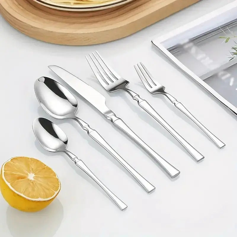 Stainless Steel Cutlery Set 4/6/16/24 Piece Includes Steak Knife And Fork Dessert Spoon Teaspoon For Home Or Restaurant