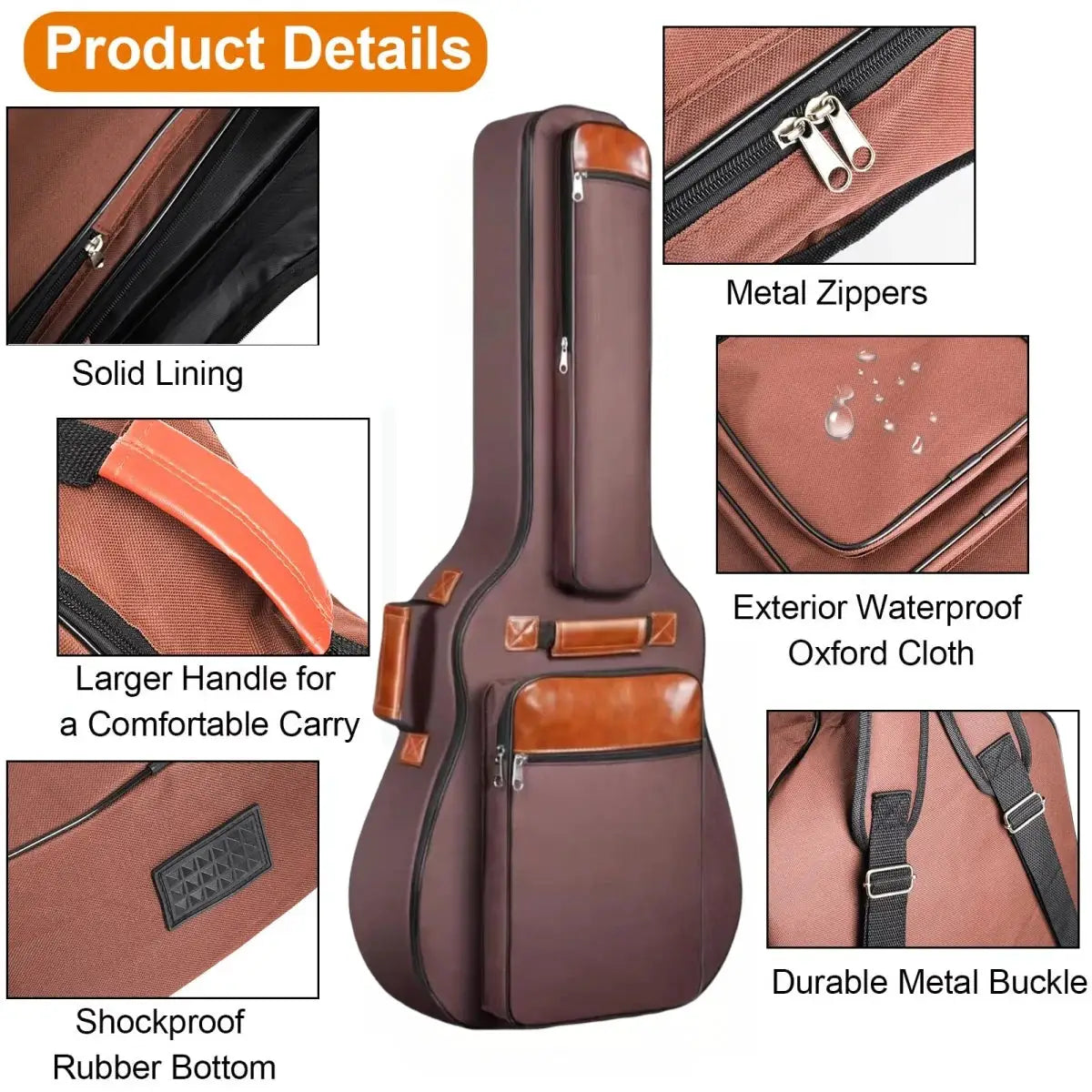 Miwayer 41 Inch Acoustic Guitar Bag Waterproof Oxford Nylon Double Straps Cotton Padded Guitar Case Gig Backpack