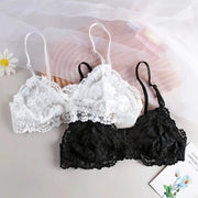 Lace bras white and black, two floral lace bralettes with adjustable straps