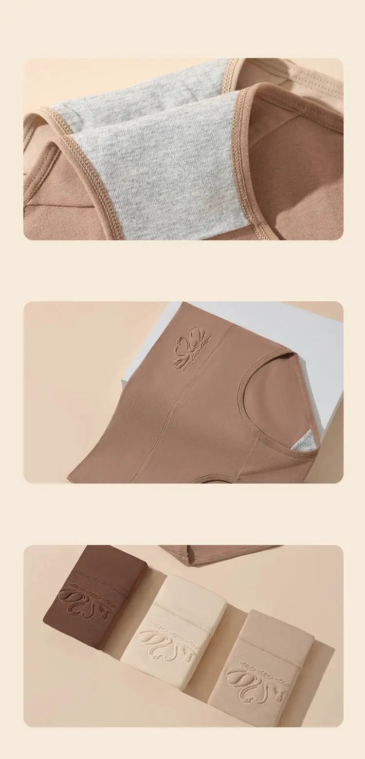 4-pack high-waist women's cotton body-shaper panties, plus-size M-5XL, in brown, beige, and cream.