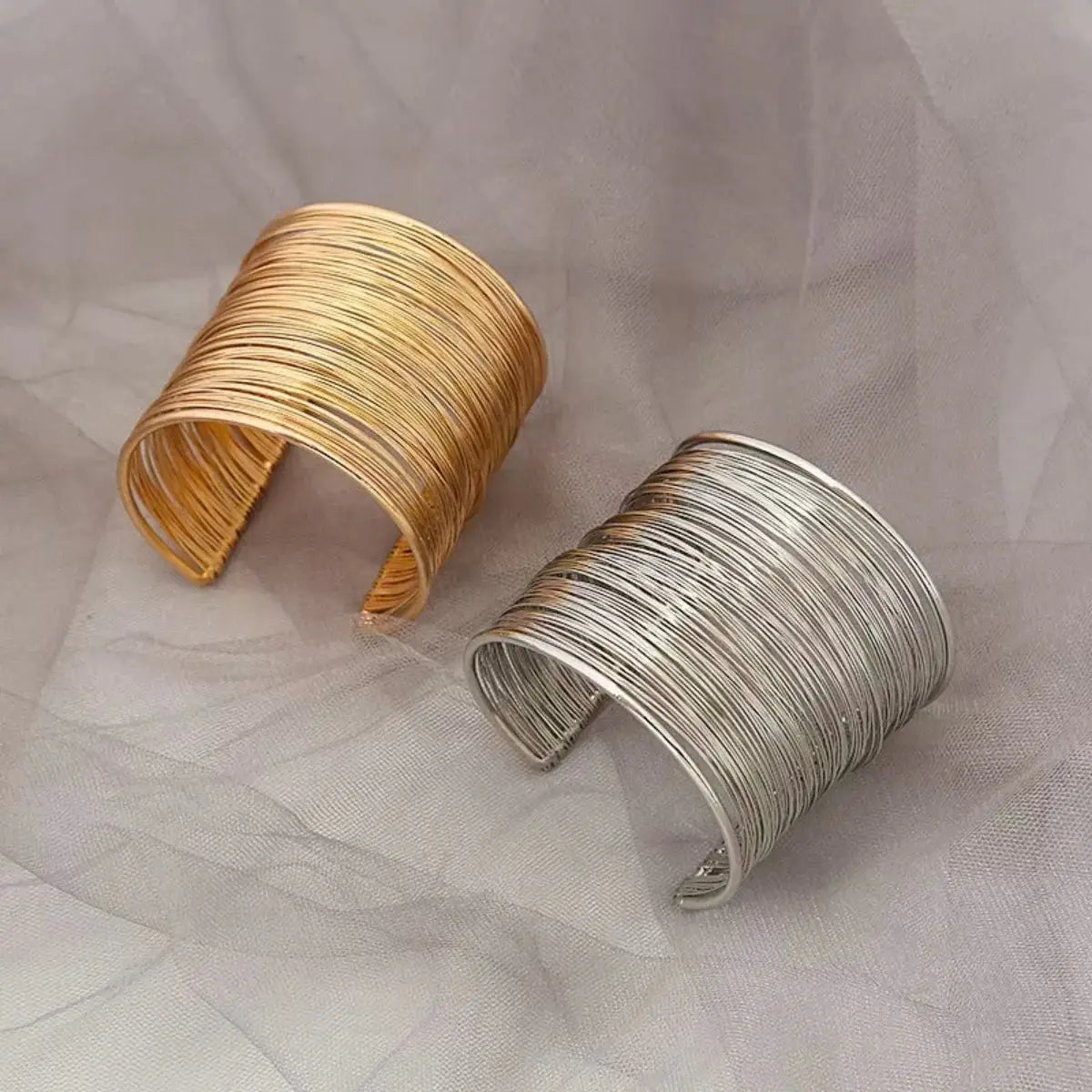 Vintage Hyperbolic Layered Wide Wire Bracelet Cuff Bangle For Women Exaggerated Wrist Wrap Hand Jewelry Gift