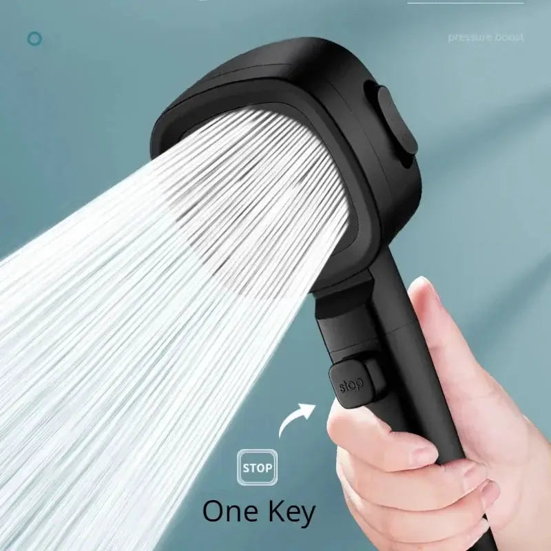 High Pressure Shower Head Water Saving 3 Modes Adjustable One Key Stop