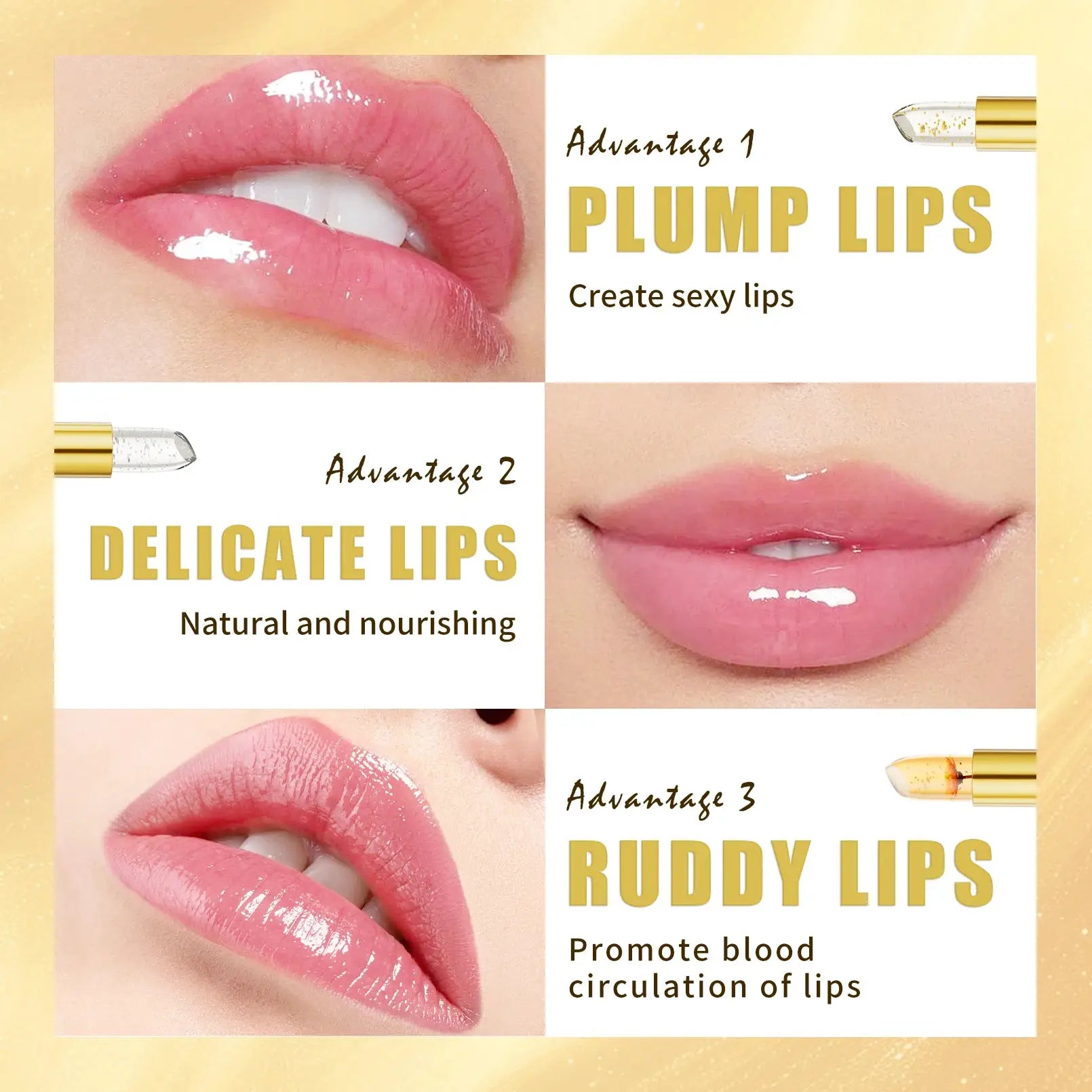LumiLuxe Color Changing Lipstick PH Reactive Gold Crystal Lip Color With 24 Hour Moisturizing Gloss