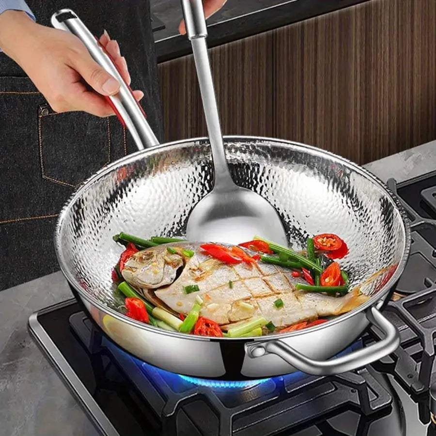 Stainless Steel Round Bottom Wok Induction Compatible Uncoated Nonstick Pan For Household Stir Frying