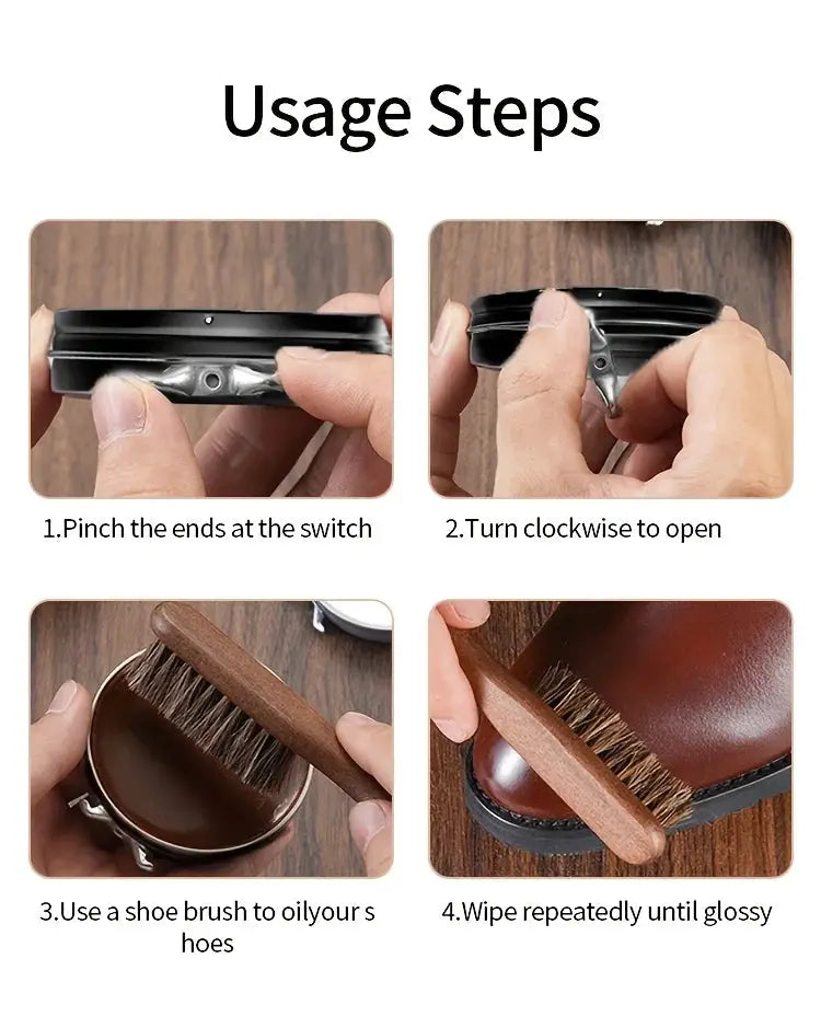Faux leather shoe polishing kit by Simples Market with colorless wax and brush