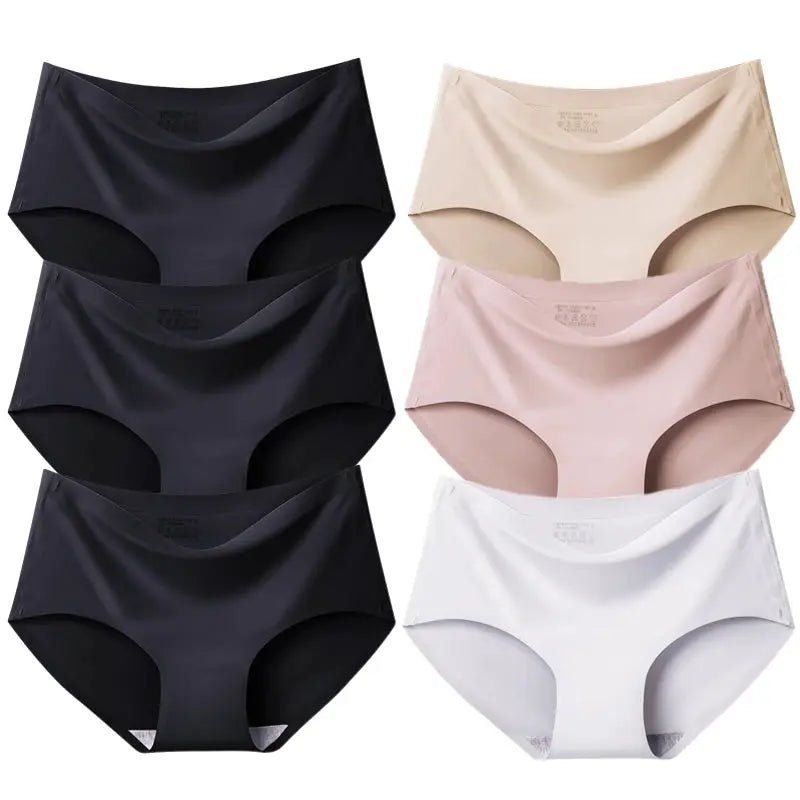 BZEL 6-piece seamless women's panties set from Simples Market in plus-size silk-satin briefs, assorted colors.