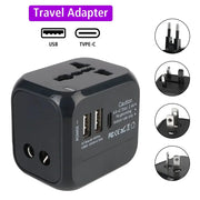 TravelMate All In One Wall Travel Charger Adapter With Worldwide Plugs And Universal US EU UK AU 2 USB Ports Type C