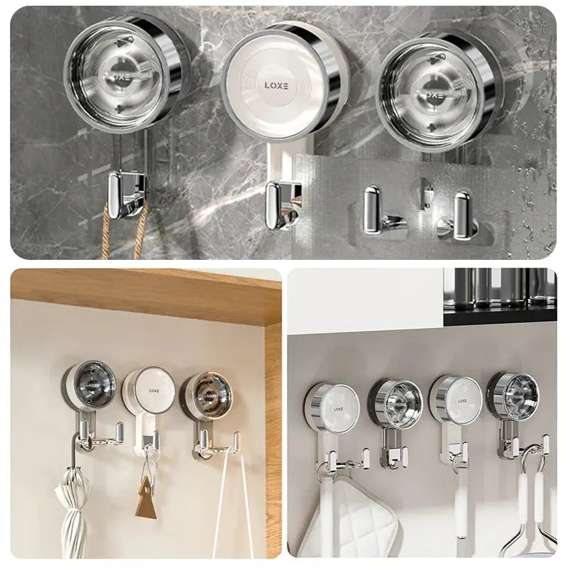 Bathroom wall hooks LOXE with suction cups; chrome finish, punch-free, door-mount double hooks