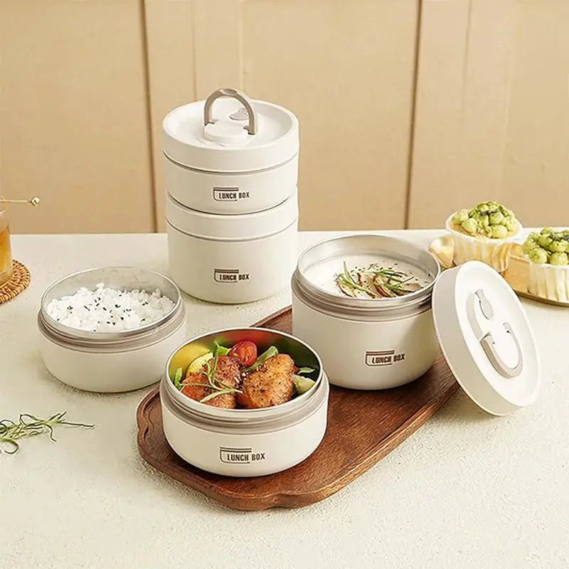 UrbanChef Portable Insulated Stainless Steel Lunch Container Set With 3 Stackable Carriers Keeps Food Hot Or Cold