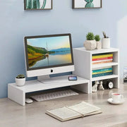 Oak Wood Ergonomic Monitor Stand Elevated Desk Shelf With Underneath Storage For Monitor Keyboard And Accessories