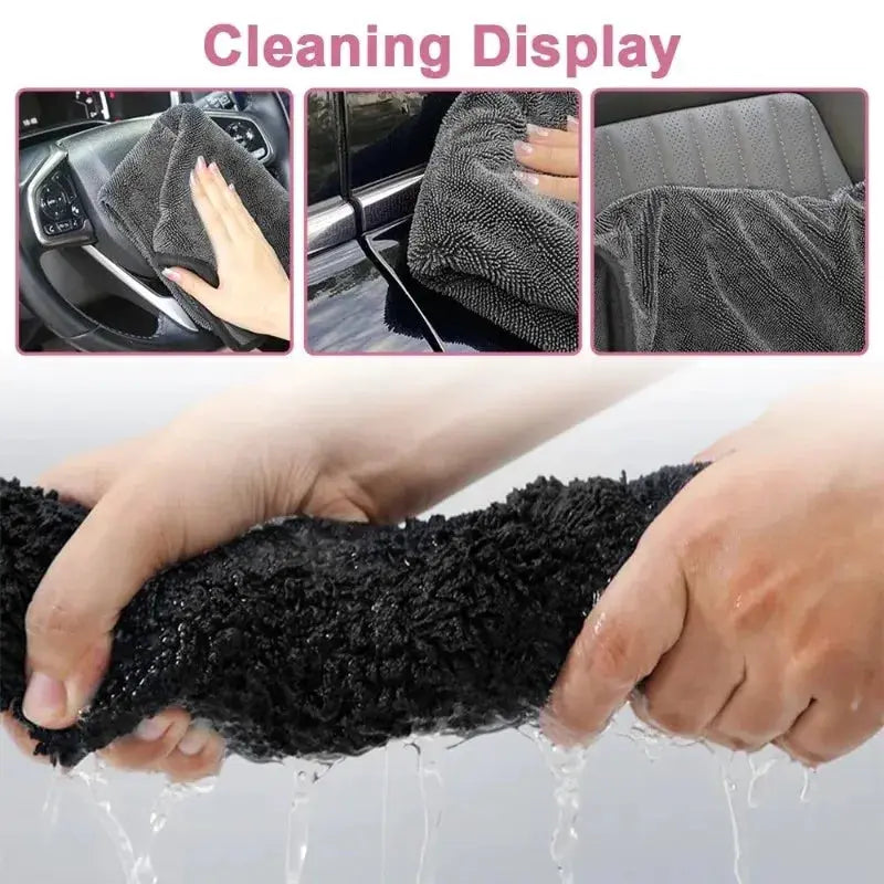Simples Market black microfiber car towels, 40x60/60x90cm, ultra-thick and extra soft for car washing and drying