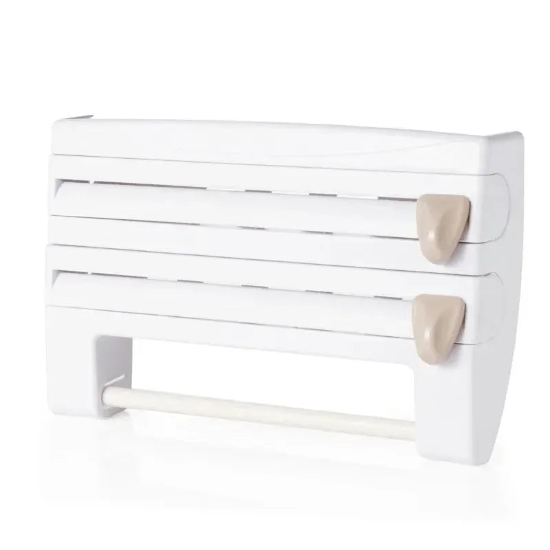 4 In 1 Adhesive Wall Mount Kitchen Organizer Paper Towel Holder Tissue Dispenser Film Cutter Sauce Bottle Rack