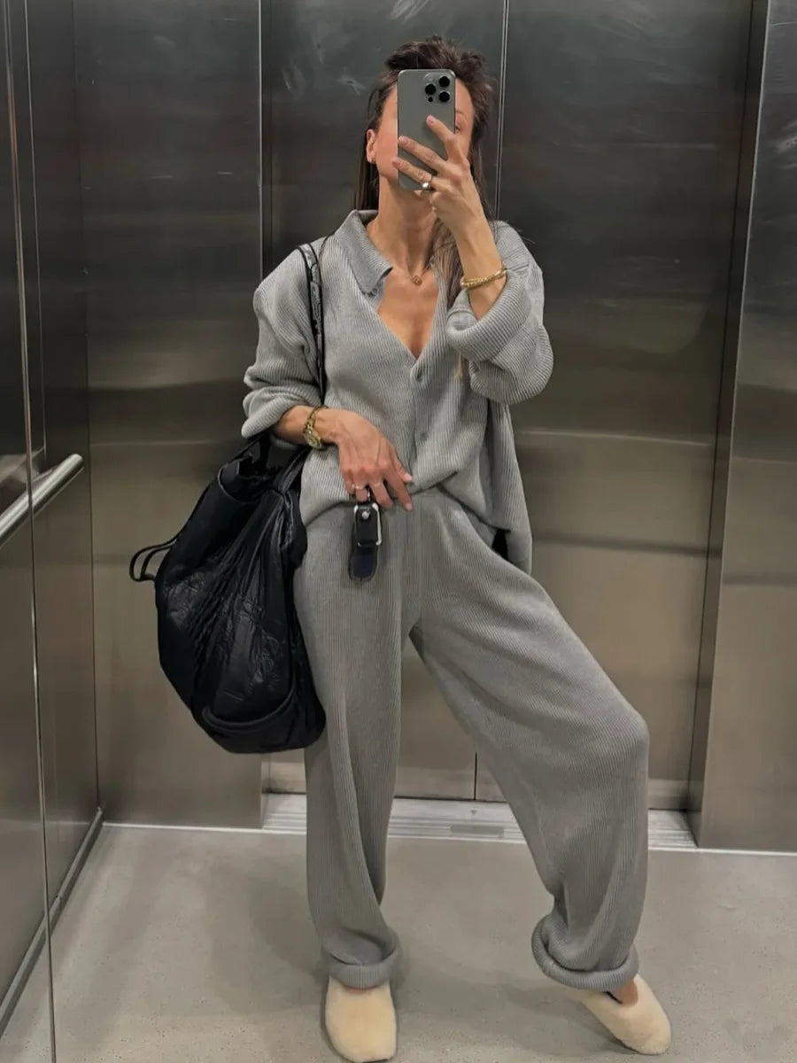 Bornladies Autumn Winter Knit Cardigan Pants Set Two Piece Outfit