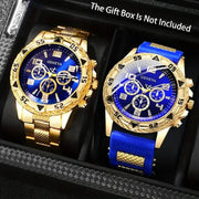 TimelyWear Vintage Watch Set 2 Piece Mens Quartz Watches Stainless Steel Case Casual And Business Style