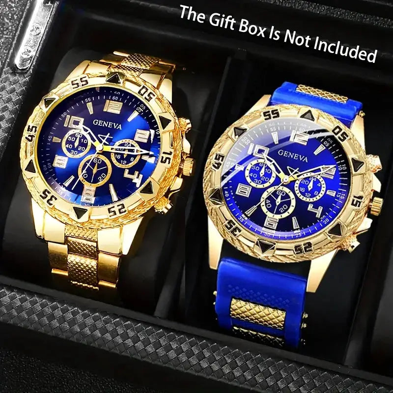 TimelyWear Vintage Watch Set 2 Piece Mens Quartz Watches Stainless Steel Case Casual And Business Style