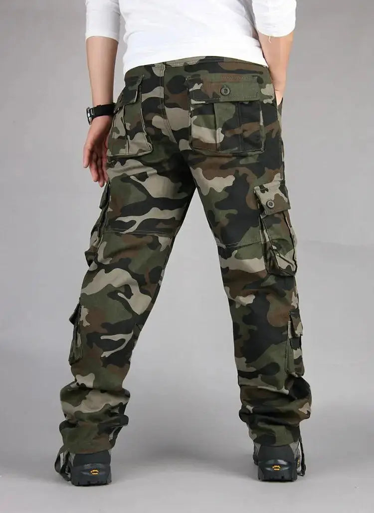Men's tactical camouflage cotton cargo pants with multiple pockets