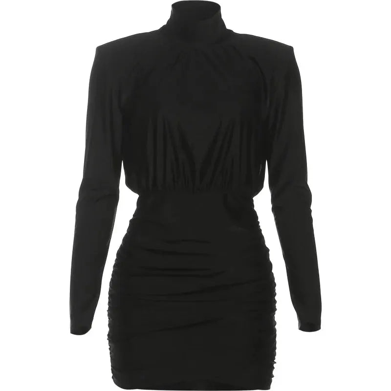 Nibber Turtleneck Dress Women Shoulder Ruched Peach Mini Bodycon