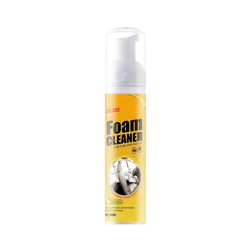 Simples Market Car Foam Cleaner Spray, yellow bottle, multi-purpose interior and leather cleaner.