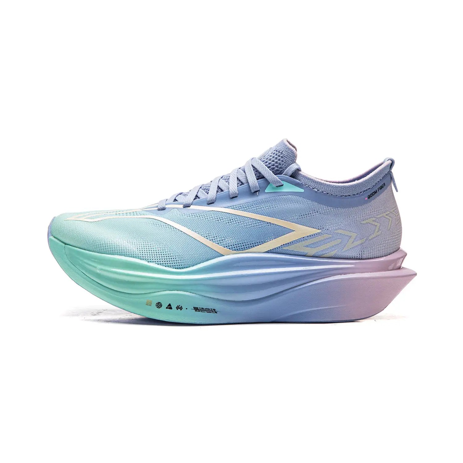Li-Ning Feidian 6 Elite racing shoes, unisex, gradient blue-mint mesh upper with carbon plate midsole.